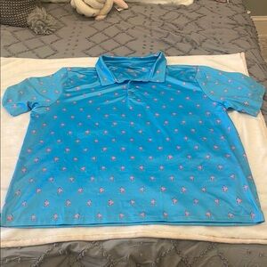 3XL Blue Flamingo Print Performance Wear Golf Shirt